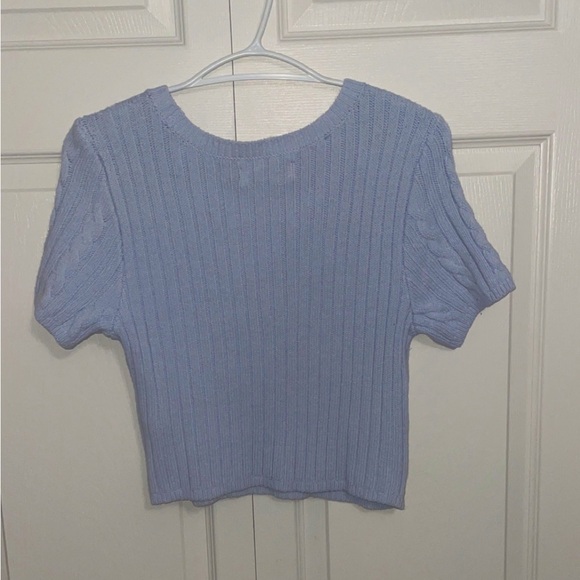 Hollister US M | Pale Blue Cable Knit Short Sleeved Crop Top - Picture 2 of 2